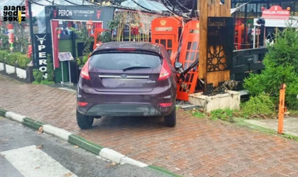 Safranbolu'da otomobil kafenin bahçe girişine çarptı.